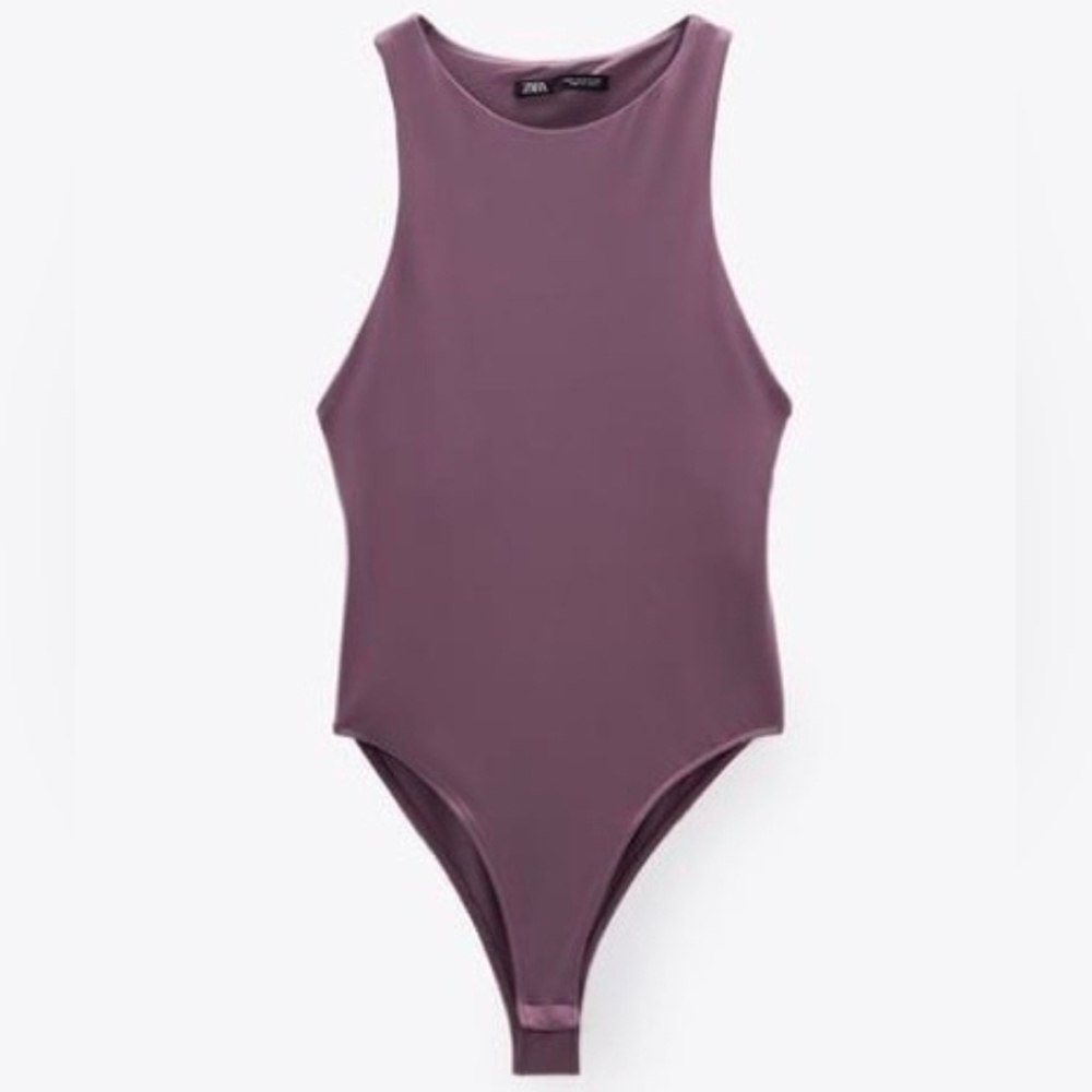 Zara Mauve Sleeveless High Neck Bodysuit One Piece Tank Top